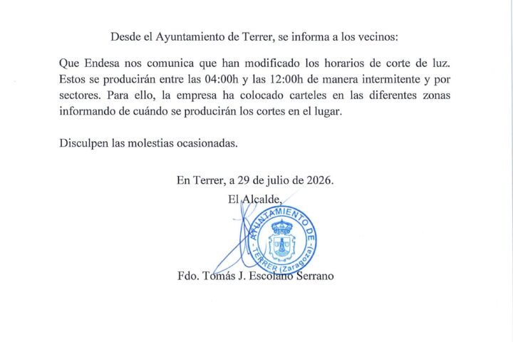 ACTUALIZACIÓN CORTE DE LUZ POR TRABAJOS ENDESA