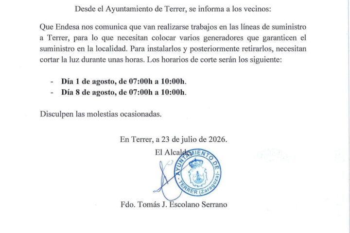 «AVISO IMPORTANTE» CORTE DE LUZ