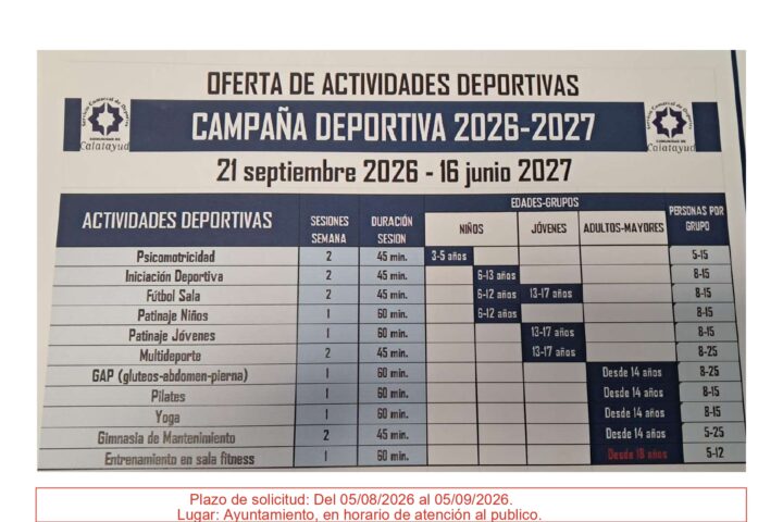CAMPAÑA DEPORTIVA 2026-2027 , ACTIVIDADES DEPORTIVAS