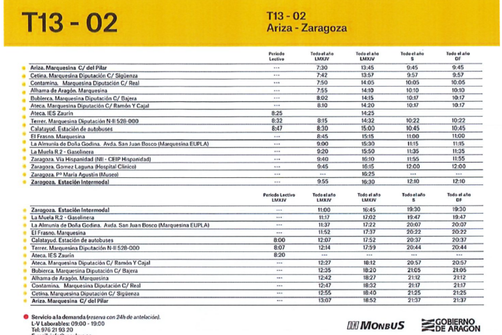 HORARIOS RUTA AUTOBÚS T13-02