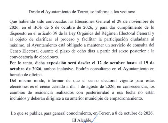 BANDO ALCALDIA ELECCIONES GENERALES 29/11/2026.