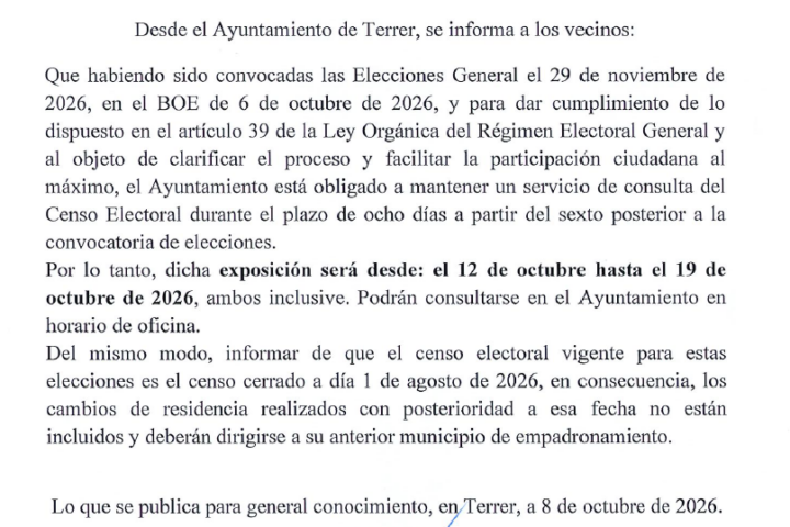 BANDO ALCALDIA ELECCIONES GENERALES 29/11/2026.