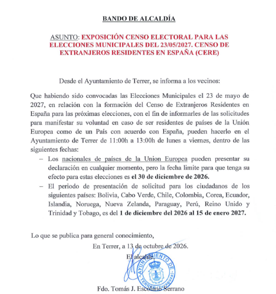 BANDO ALCALDIA ELECCIONES MUNICIPALES 23/05/2027 .